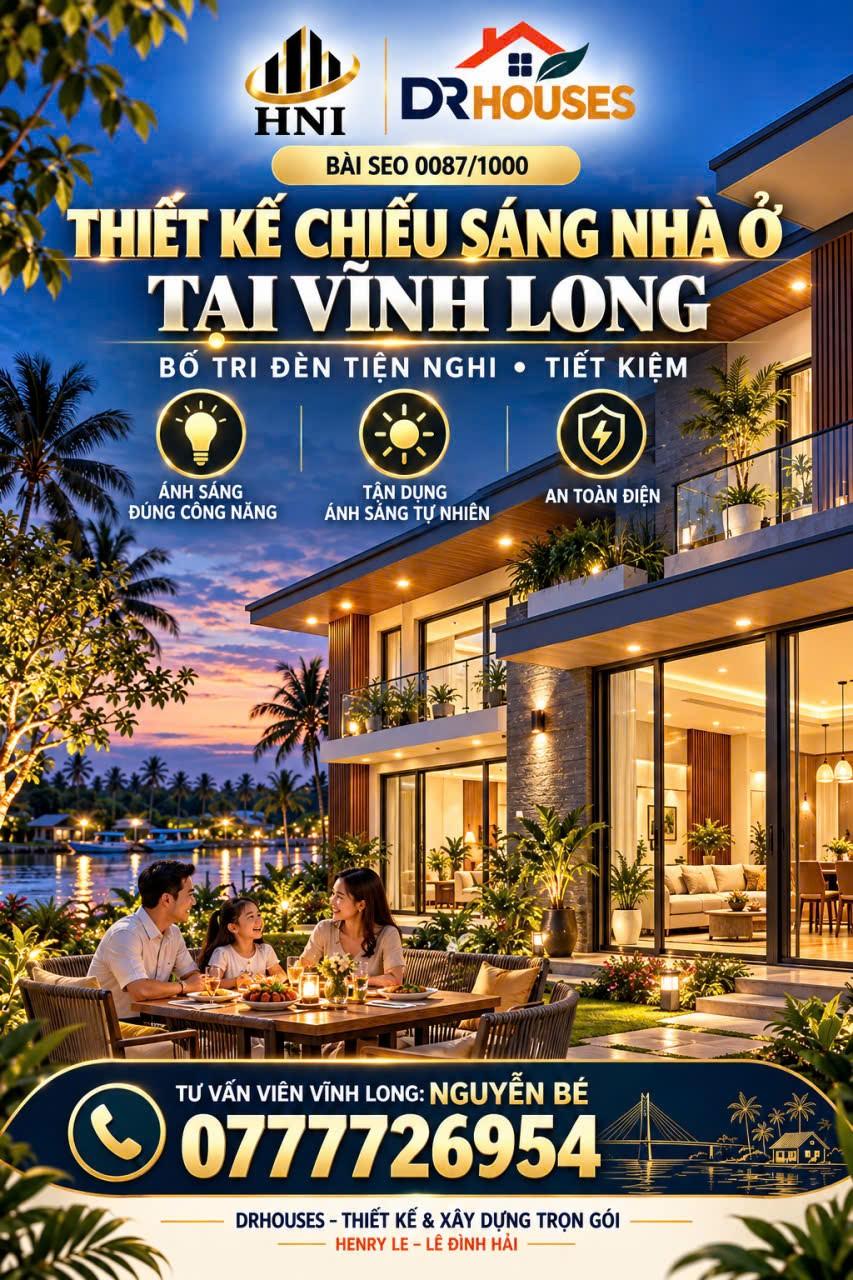 BÀI SEO 0087: THIẾT KẾ CHIẾU SÁNG NHÀ Ở TẠI VĨNH LONG – BỐ TRÍ ĐÈN TIỆN NGHI VÀ TIẾT KIỆM