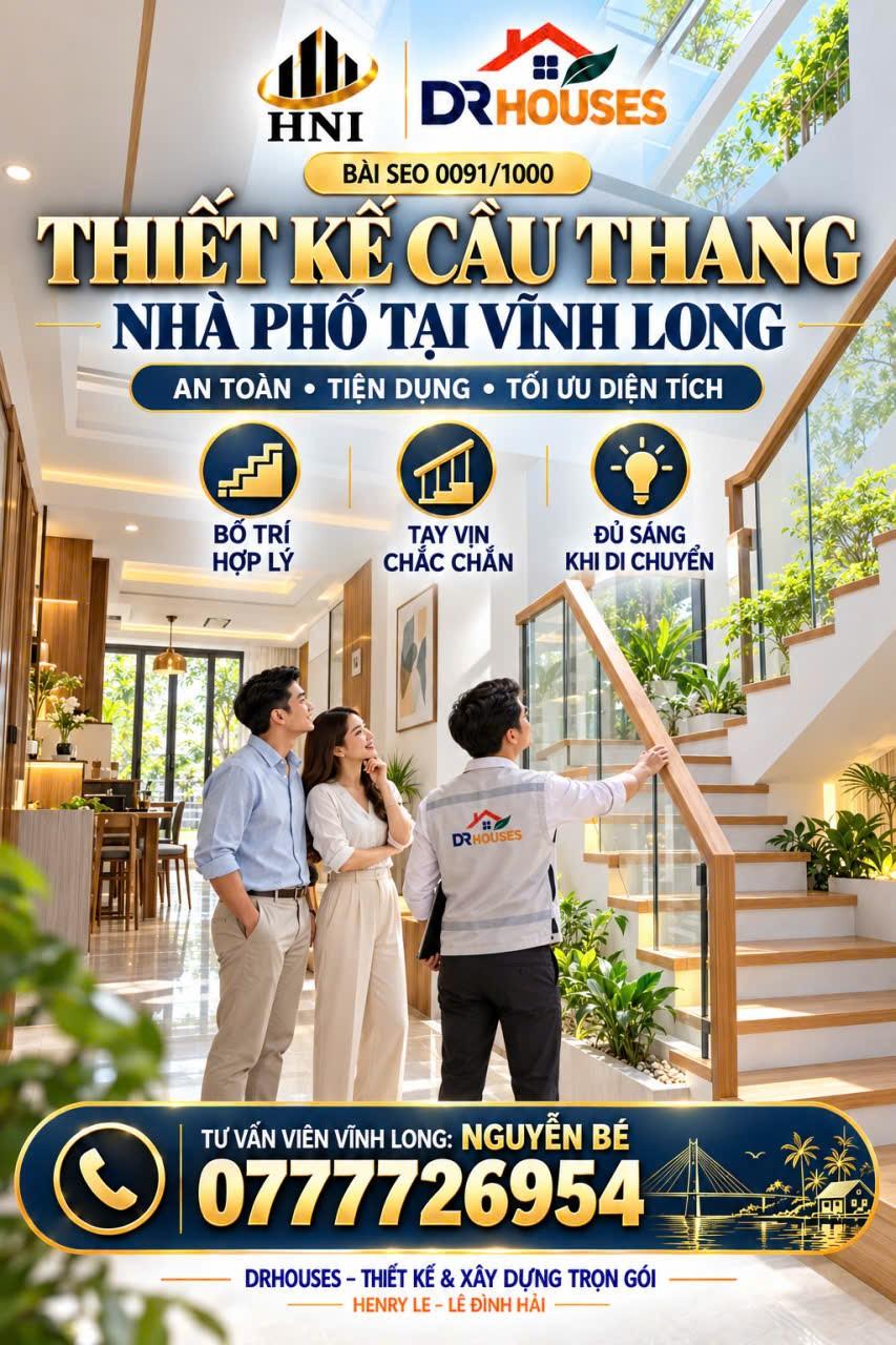 BÀI SEO 0091: THIẾT KẾ CẦU THANG NHÀ PHỐ TẠI VĨNH LONG – AN TOÀN VÀ TỐI ƯU DIỆN TÍCH