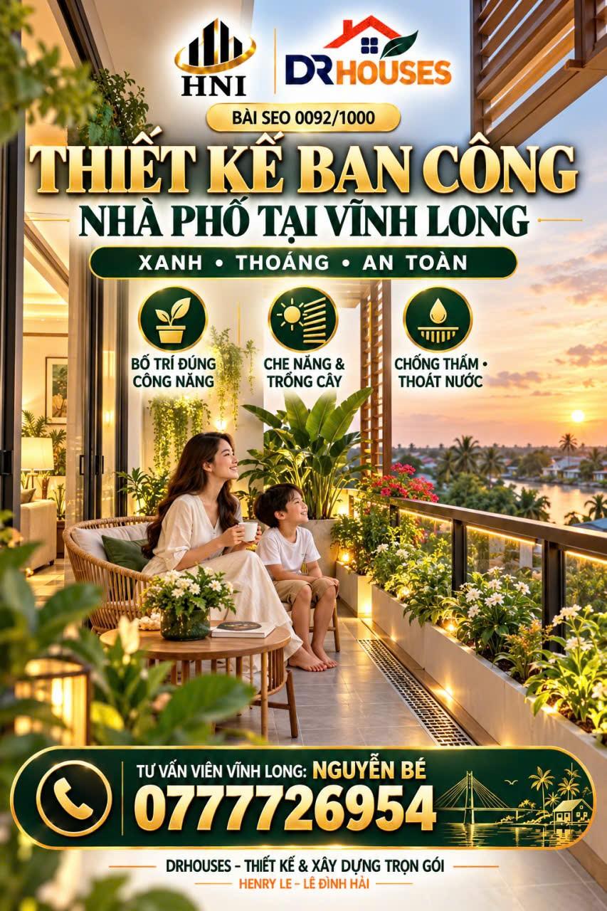 BÀI SEO 0092: THIẾT KẾ BAN CÔNG NHÀ PHỐ TẠI VĨNH LONG – XANH, THOÁNG VÀ AN TOÀN